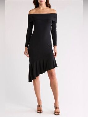 19 Cooper Off-the-Shoulder Asymmetric Ruffle Hem Dress – NWT
